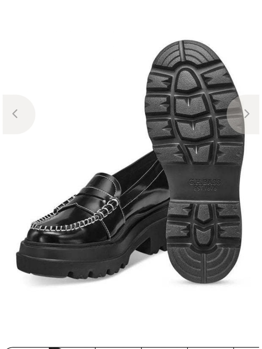 G. H. Bass & Co Black Leather Platform Lug Loafer.
